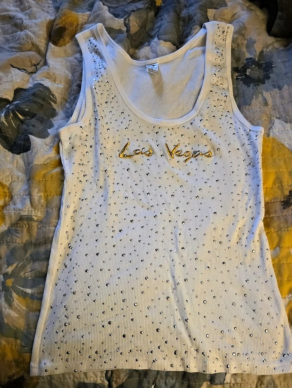 Chelong Rhinestone Tank Top in White Size XL